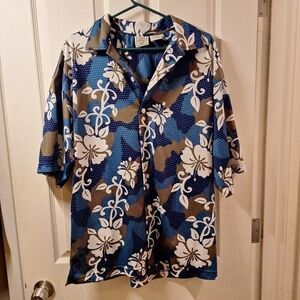 Intrinsic Brand Blue Floral Shirt Mesh Button Up Short Sleeve